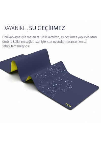 Imp-019 Pu Deri Mousepad Çift Taraflı Masa Matı 80x30 Kaymaz Su Geçirmez Sarı-lacivert