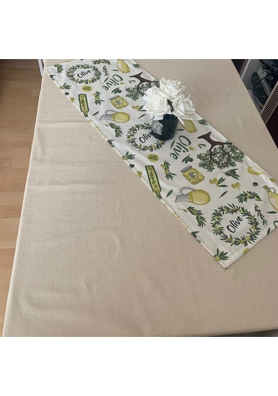 Zeytin Bahçesi, Duck Kumaş Runner, Su Ve Leke İtici Dayanıklı, Modern Tasarım 35x120 Cm Yeşil
