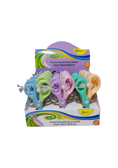 Bafix Okul Makası Korumalı Yaylı 13.5 Cm Pastel Renkli 24 Lü Paket