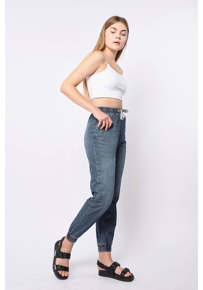 Kadın Lastikli Jogger Pantolon Mavi 001