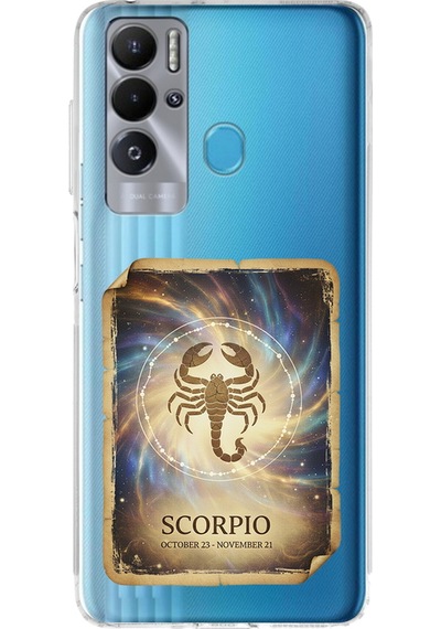 Tecno Pova Neo İle Uyumlu Burç Kartları Akrep Tasarımlı Şeffaf Silikon Kılıf Şeffaf