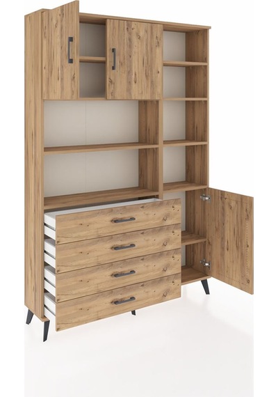 Arges Dolap 9 Raflı 4 Çekmeceli 3 Kapaklı 132x30x195 Çam-çam/çam Çam