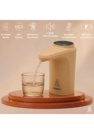 Pizen Flow Usb Şarjlı Otomatik Damacana Su Pompası Tds Ölçer 250ml 500ml 1l 2l Ölçü Özellikli Turuncu