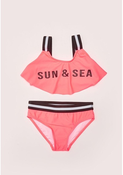 Deep Beach Mercan Volanlı Kız Çocuk Bikini Takım Db200790bt 001