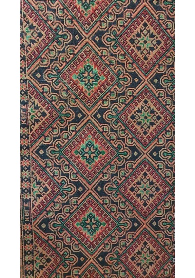 Algelsineve Hisar Koyu Makine Dokuması Büyük Kilim Yeşil-kırmızı-siyah