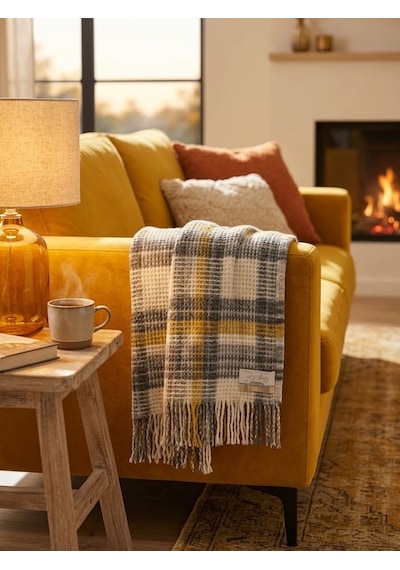 Livoras Home Aksu Cozy Life Pamuklu Tv Battaniyesi 130 X 170cm Plaid Sarı - Gri Gri - Sarı