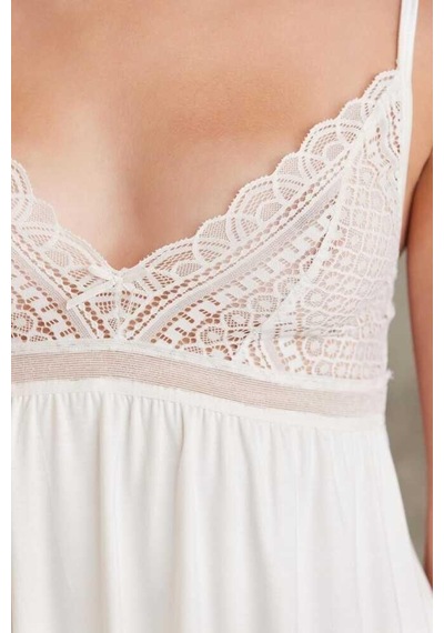 Pierre Cardin 2820 Kadın Ekru Dantelli Penye 3'lü Sabahlıklı Pijama Takım Ekru