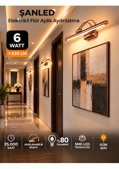 6w Elektrikli Flüt Led Aplik Bronz Renk Gün Işığı Ayarlanabilir Başlık 1 Adet
