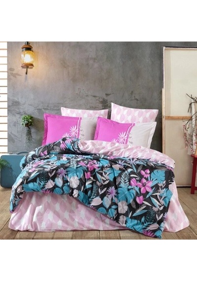 Kingsize Poplin Nevresim Monstera Fuşya