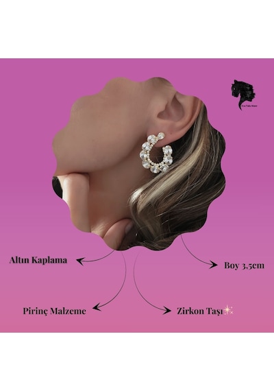 Çiçek Model Zirkon Taşlı Abiye Gold Renk Küpe Altın