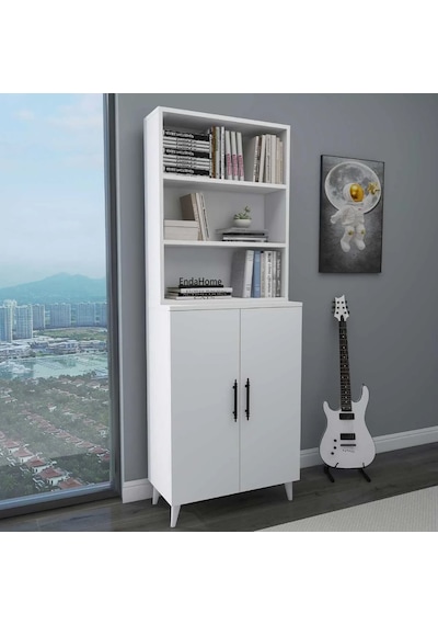 Reyo Home Enda Oras 6 Raflı 2 Kapaklı Klasik Kitaplık Beyaz