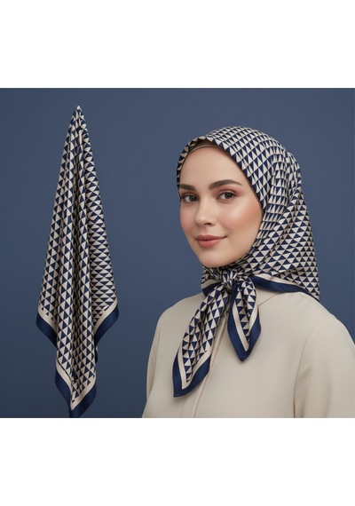 Piramit Doku Desen 90x90cm Eşarp/fular Lacivert