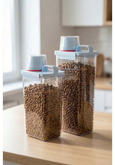2'li Sızdırmaz Kedi Köpek Mama Saklama Kabı 2300 Ml Ve 2800 Ml