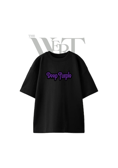 Thewert Deep Purple Tasarım Baskılı Ünisex Siyah Oversize T-shirt