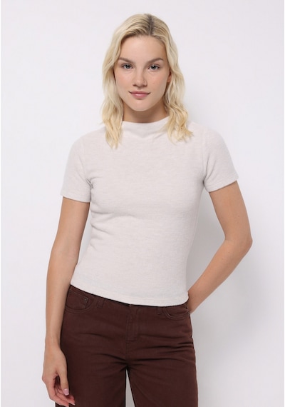 Colin's Colins Slim Fit Dik Yaka Düz Kadın Ekru Kısa Kol Tişört Cl1077100 Q1.v2 Ecm Ecru Melange