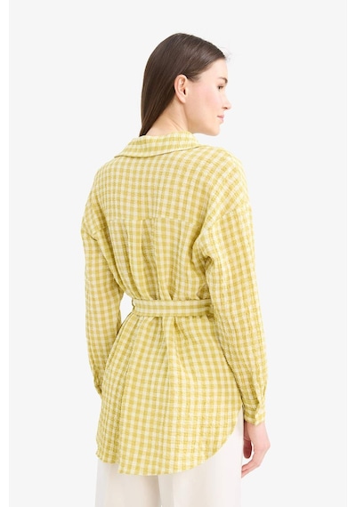 DeFacto Relax Fit Pötikareli Gofre Dokulu Kuşaklı Uzun Kollu Tesettür Gömlek Tunik E4558AX25SMKH519