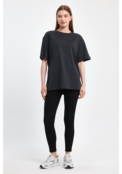 Odda Kadın Oversize Tişört P-009408 Füme