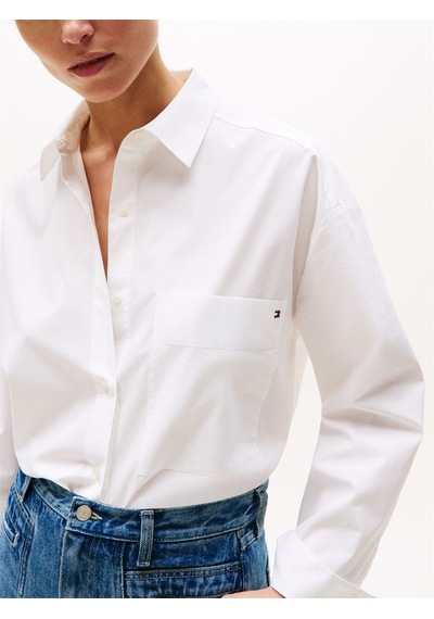 Tommy Hilfiger Ess Poplın New Easy Shırt Kadın Beyaz Gömlek - Ww0ww45892