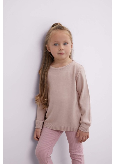 Defacto Kız Bebek Açık Pembe Bisiklet Yaka Basic Düz Triko Kazak X8187A224AUPN262 Pembe