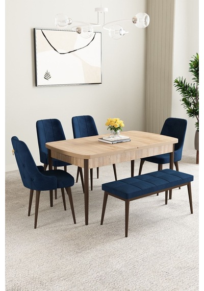 Clara Meşe Desen 80x132 Açılabilir Mdf Masa Yemek Odası Takımı,mutfak Takımı 4 Sandalye 1 Bench Lacivert Clara Meşe Desen 80x132 Açılabilir Mdf Masa Yemek Odası Takımı,mutfak Takımı 4 Sandalye 1 Bench Lacivert