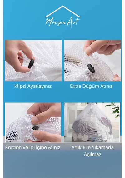 Bbag 3 Adet Çamaşır Yıkama Filesi İpli 60x80 Cm Çorap Perde Filesi Beyaz