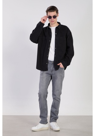 Barrels And Oıl Erkek Çift Cep Çıtçıtlı Denim Ceket - Siyah Siyah