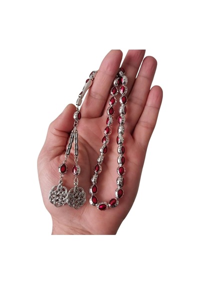 Oftenadmire Gümüş Renk Mine İşleme Metal Tesbih, İkili Kazaz Model Püskül, Hediye Kutulu Diğer