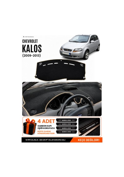 Chevrolet Kalos 2009-2013 Uyumlu Torpido Örtüsü, Torpido Kılıfı - Siyah Bej