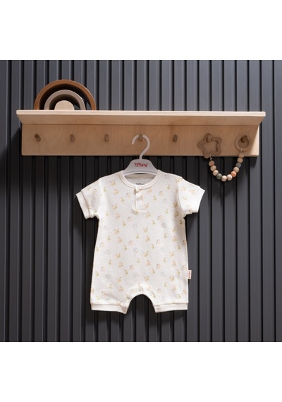 Tiffany Baby & Kids Tiffany Baby Pear Jakarlı Theme Yarım Kol Kısa Tulum 40026 Ekru