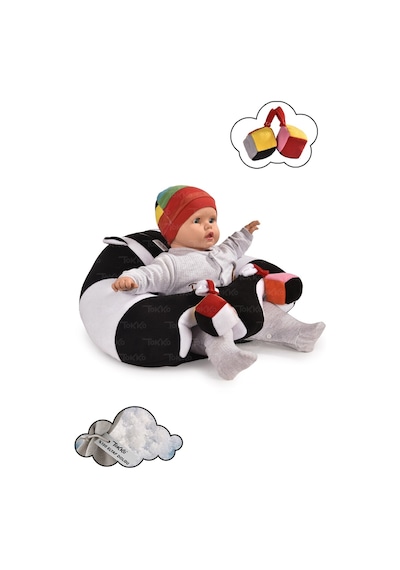 Oyuncaklı Bebek Oturma Destek Minderi - Devrilmez Bebek Koltuğu - Büyük Bebek Oturağı Siyah Beyaz