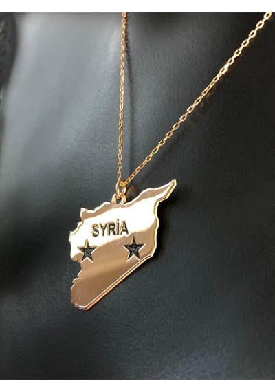 Vog Suriye Syria Haritası Bayrağı Rose Renk 925 Ayar Gümüş Ülke Kolye
