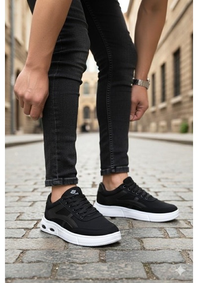 Fort 2308 Dks Keten Rahat Hafif Sneaker Erkek Ayakkabı Siyah - Beyaz