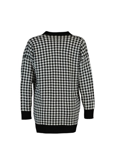 Ersefa Kadın Modern Tarz Oversize V Yaka Midi Triko Hırka Siyah