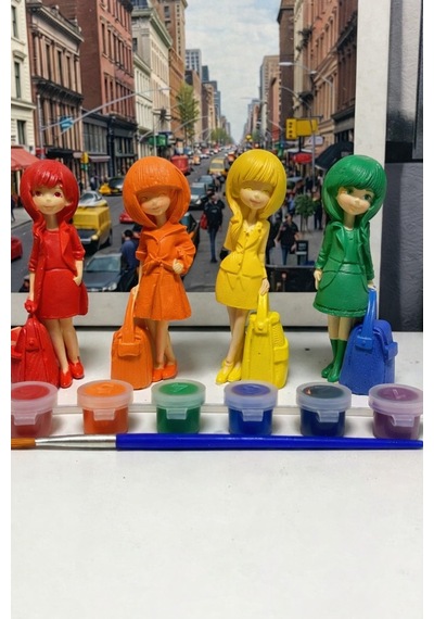 4 Adet Modern Çantalı Kızlar Taş Boyama Seti 13 Cm Boy / Anne, Çocuk, Yetişkin Etkinlik