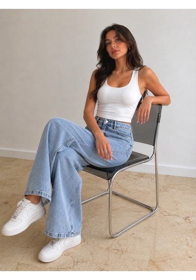 St.poll Christian 90's Açık Mavi Palazzo Salaş Paça Süper Yüksek Bel Jean Pantolon