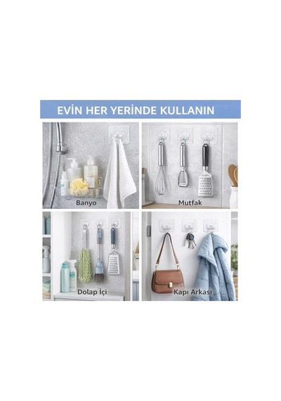 Tr Kendinden Yapışkanlı Askı 10'lu Set Güçlü Vakum Duvar Askısı, Su Geçirmez Banyo &amp Amp Mutfak Askıl Diğer