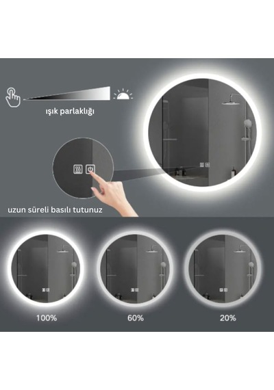 Akıllı Ayna Buhar Tutmayan 3 Renk Ledli Dekoratif Banyo Duvar Ofis Lavabo Aynası 75 Cm Diğer