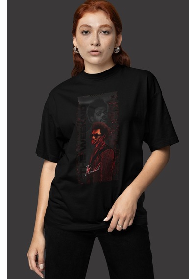 Sevbano The Weeknd Rapper Baskılı Unisex Oversize Şarkıcı Tişört Siyah