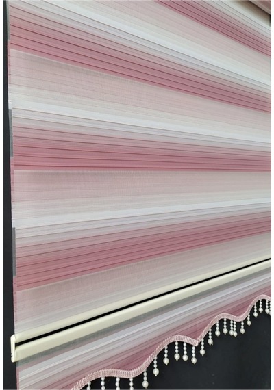 Pudra Pembesi Ve Krem Renk Geçişli Boncuku Zebra Stor Perde Krem - 93842577 Krem