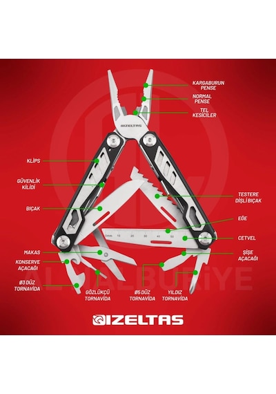 İzeltaş Multi Tool 15 Fonksiyonlu 155 Mm Çok Amaçlı Pense Çakı Seti Belirtilmemiş