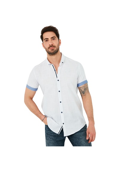 Buratti Pamuklu Slim Fit Düğmeli Yaka Kısa Kollu Erkek Gömlek Cf21S112546 Beyaz