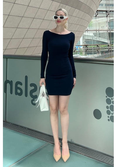 Madmext Lacivert Madonna Yaka Mini Elbise Mg2041-lacivert Lacivert