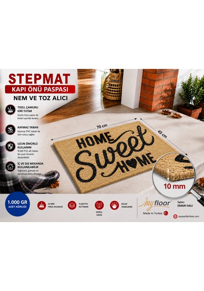 Stepmat Nem Ve Toz Alıcı Velür Coco Kapı Önü Paspası Welcome2 Kahverengi