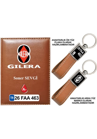 Plakanıza Özel Gleria Logolu Taba Ruhsat Kabı Ve Anahtarlık
