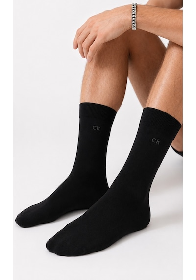 Calvin Klein Men's Cotton Crew Socks With Ck Logo 3 Pack Black Erkek Pamuklu Uzun Çorap 3 Lü Pkt Siyah Calvin Klein Men's Cotton Crew Socks With Ck Logo 3 Pack Black Erkek Pamuklu Uzun Çorap 3 Lü Pkt Siyah