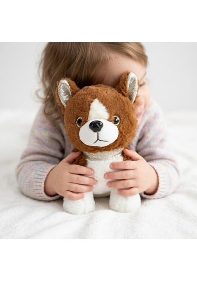 Peluş Köpek Oyuncak - 23 Cm Pullu Detaylı Uyku Ve Oyun Arkadaşı Beyaz - Kahverengi