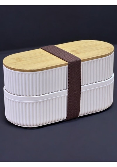 Makri Home 2'li Bambu Kapaklı Saklama Ve Beslenme Kutusu 2 Katlı, 20 X 9 X 5,5 Cm Şeffaf