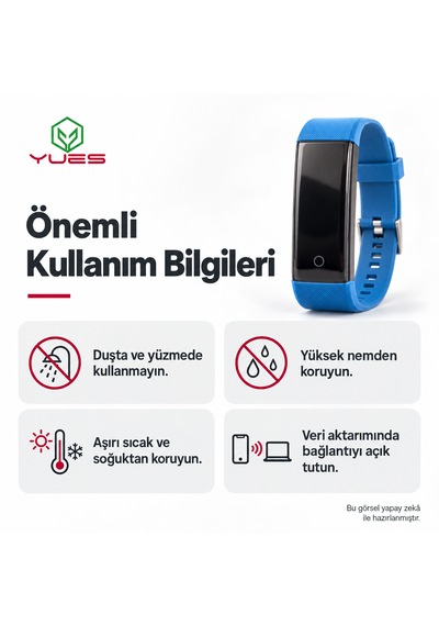 Yues Akıllı Bileklik Nabız Ölçer Adım Sayar Uyku Takipli Mavi