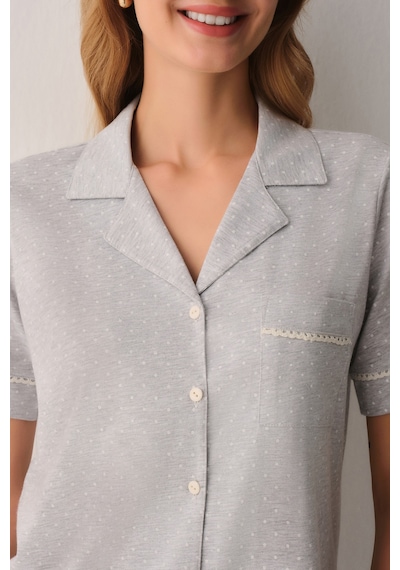 Suwen Pointella Gömlek Yaka Pijama Takımı Sh26622660b964 Gri Melanj