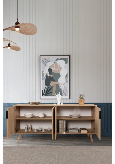 4814 Sırma 180 Cm Ahşap Ayaklı , Metal Kulplu Konsol , Safir , Oturma Odası , Salon Safir